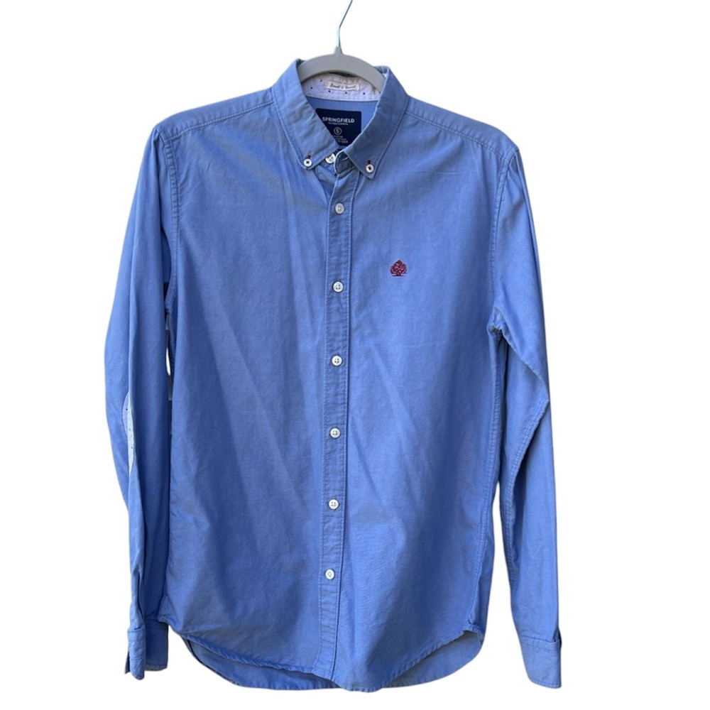 Springfield Custom Fit Light Blue Red Logo /elbow Patches Button Down Men Size S